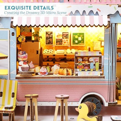 DIY Miniature House Kit (Sweet Dessert Truck) Tiny Dollhouse Kits for Adults to Build, Mini Model Kits with LED&Music Box, Wooden Adults Crafts Puzzles, Birthday Gifts for Family Friends - Image 4