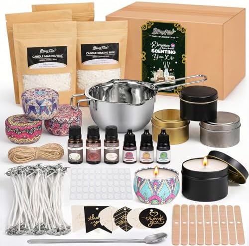 Blingfun 2LB Soy Wax Candle Making Kit,DIY Candle Making Supplies with Wicks, Stickers,Candle Jar, Melting Pot,Fragrances Oils & Dyes,Scented Candle Starter Full Kit for Adults (2LB) by Blingfun