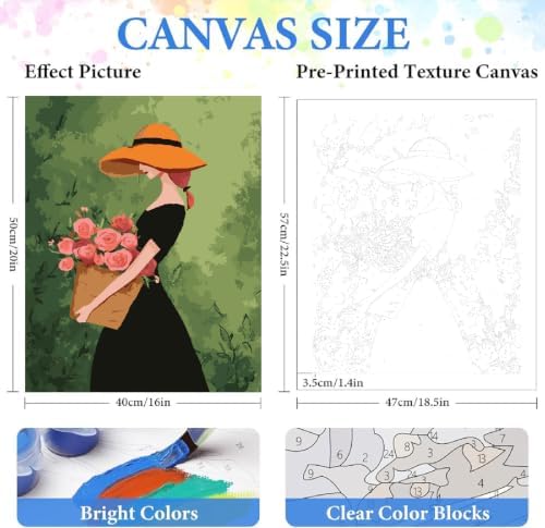 ZRIZQ Paint by Numbers Kit for Adults Beginner,Woman Flowers,16x20 - Image 2