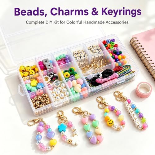 ZWODRSC 428 Pcs Acrylic Keychain Making Kit, Assorted Bag Charm Accessories with Star, Flower, Heart and Letter Beads, Bag Charm DIY for Personalized Crafts - Image 5