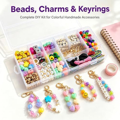 ZWODRSC 428 Pcs Acrylic Keychain Making Kit, Assorted Bag Charm Accessories with Star, Flower, Heart and Letter Beads, Bag Charm DIY for Personalized Crafts - Image 5
