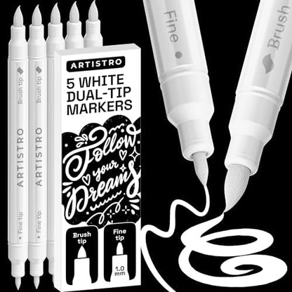 ARTISTRO 5 White Dual-Tip Acrylic Paint Marker Pens for Drawing by ARTISTRO