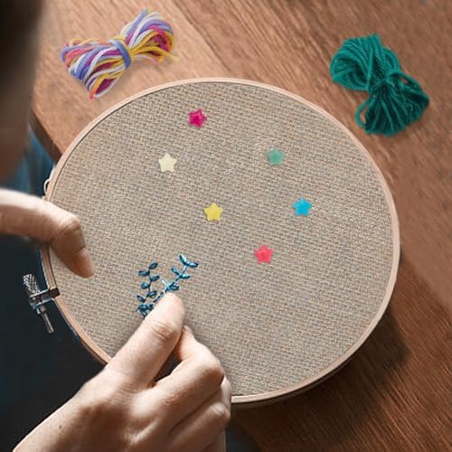 DELORIGIN Beginner Sewing Kits Embroidery Starter Kit with Linen Acrylic Star Beads Embroidery Hoop Colorful Threads Sewing Needles Embroidery Tools Stitch Learning DIY Kit Crafts for Adults Women - Image 5