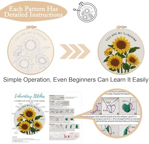 Nuberlic 3 Pack Embroidery Kit for Beginners with Sunflower Pattern - Image 4