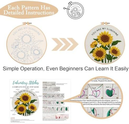Nuberlic 3 Pack Embroidery Kit for Beginners with Sunflower Pattern - Image 4