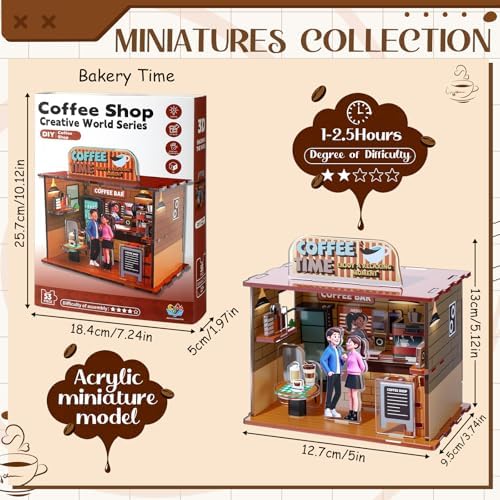 Thenshop Miniature House DIY Craft Kit for Beginner Tiny Dollhouse Coffee Shop 3D Acrylic Puzzles Cafe Bar House Building with Model for Adult Birthday Gift Hobbies Women Men Book Nook Bookshelf Decor - Image 3
