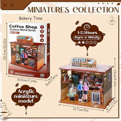 Thenshop Miniature House DIY Craft Kit for Beginner Tiny Dollhouse Coffee Shop 3D Acrylic Puzzles Cafe Bar House Building with Model for Adult Birthday Gift Hobbies Women Men Book Nook Bookshelf Decor - Image 3