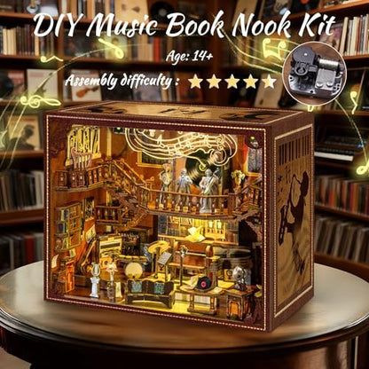 Book Nook Kit – 3D Wooden Puzzle with Interactive LED Lights, DIY Miniature Decor for Adults & Teens, Enchanting Storytelling Bookshelf Insert（Maestro's Study） - Image 2
