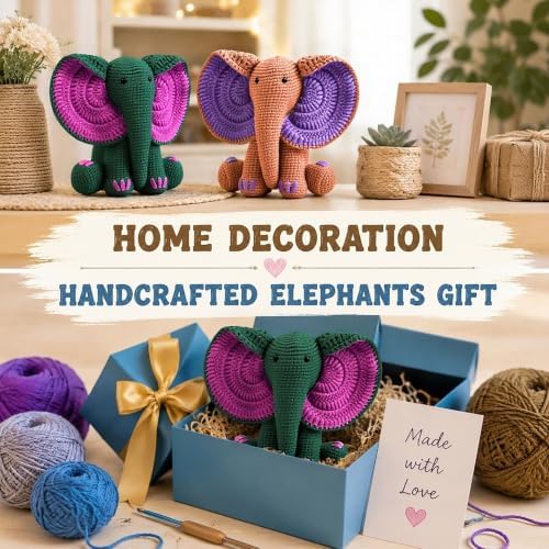 JYZJDKE Crochet Kit for Beginners Adults - DIY Amigurumi Elephant Knitting Starter Kit with Yarn Sets, Crochet Animal Kit Cute Stuffed Animal Craft Birthday Gifts (Dark Green+Flesh Pink Elephant) - Image 6