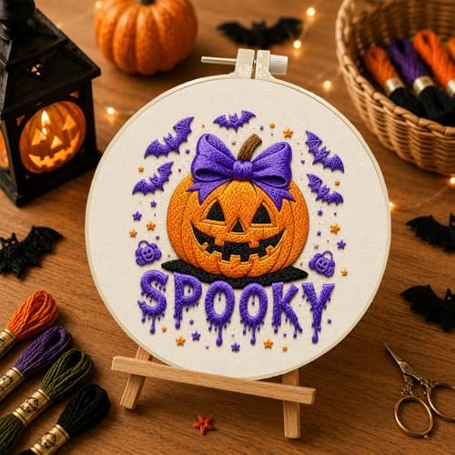 DIYDeligths Halloween Embroidery Kit for Beginners Adults Hand Needlepoint Craft Complete Featuring Pre Printed Pattern 7.87in Hoop Needles Threads and Guide for Craft Lovers (Pumpkin) - Image 7