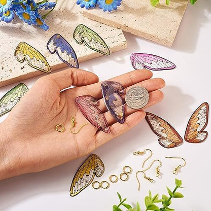 FASHEWELRY 10Pcs Resin Butterfly Wing Charms Rainbow Insects Wing Charms 5 Colors Animal Feather Pendants with Jump Rings Earring Hooks for Crafts Jewelry Making - Image 4