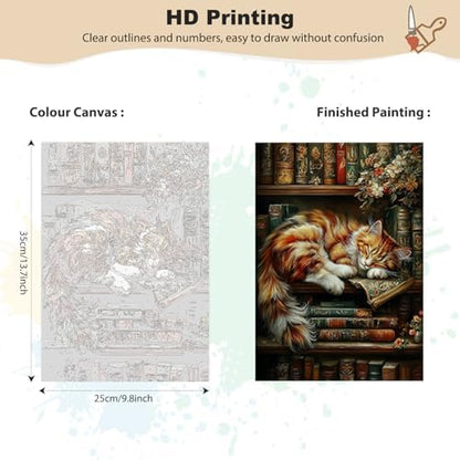 EOBROMD Framed Paint by Numbers Kits for Adults with Wooden Easel, Cat Bookshelf DIY Acrylic Paint by Number on Stretched Canvas, Painting Kits Adults Oil by Numbers for Home Decor 10x14 Inch - Image 2