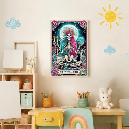 Spandrel Paint by Number Kits for Adults Witch Tarot, The Spiritual Bitch Skeleton Paint by Number Kits on Canvas, DIY Acrylic Oil Gothic Painting by Numbers Gitfs for Home Wall Decor, 8x12in - Image 3