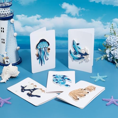 WEBEEDY 20 Sets Paper Quilling Kit for Adult DIY Sea Animals Themes Greeting Card Making Kit with Instruction 5 Styles Animal Polar Bear,Sea Turtle,Whale,Penguin,Jellyfish Cards for Birthday Christmas - Image 6