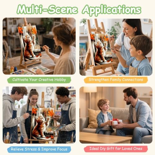 Spandrel Framed Paint by Numbers Cat Kit for Adult, Autumn Adult Paint by Number Kits on Canvas, DIY Acrylic Oil Easy Halloween Painting by Numbers Fall for Home Wall Decor, 8x12in - Image 5