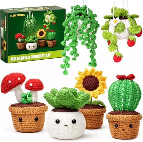 Crochet Kits for Adults Beginner Crochet Plant Kit with Video Tutorials, 6P by Mellobello