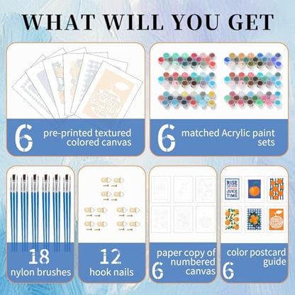 6 Pack Paint by Numbers Kit for Adults, Orange Number Painting, 8x12 Inch - Image 4