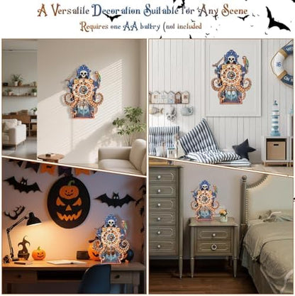 3D Puzzles for Adults Wooden Octopus Pirate Clock Kit with Pendulum - Image 3
