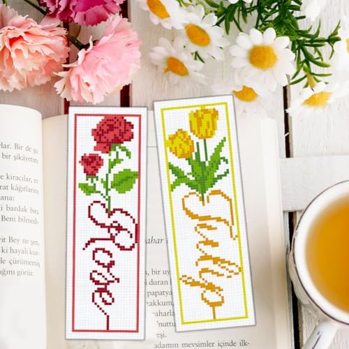 BEUNITONE 6 PCS Cross Stitch Bookmark Kit for Adults Beginners,Text and Flowers Pre-Printed Cross Stitch,DIY Stamped Embroidery Bookmark Kits,with Instructions,Craft Kit for Book Lovers 8.5''x3'' - Image 6