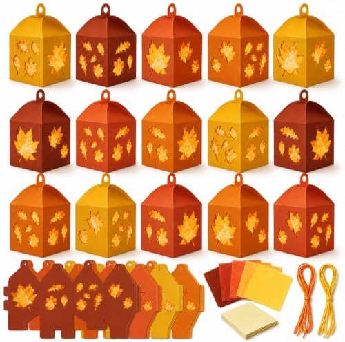 Maitys 24 Sets Fall Maple Leaf Paper Lantern Suncatcher Craft Kit for Adult by Maitys