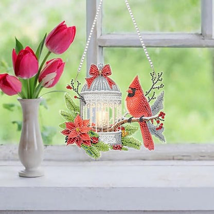 Auremi Christmas Diamond Art Pendant Kits,5D Cardinal Diamond Art Diamond Painting Hanging Kits,DIY Special Shaped Diamonds Painting Suncatcher Pendant Kit for Adults for Gift Wall Home Decor - Image 5
