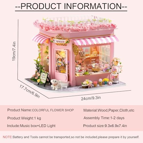 CUTEROOM Miniature House Kits for Adults, Mini Dollhouse Wooden Furniture Kit, DIY Craft Kits Creative Room Tiny House for Decoration-Colorful Flower Shop - Image 2