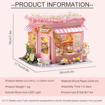 CUTEROOM Miniature House Kits for Adults, Mini Dollhouse Wooden Furniture Kit, DIY Craft Kits Creative Room Tiny House for Decoration-Colorful Flower Shop - Image 2