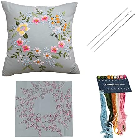 AMLESO DIY Embroidery Covers Kit Cushion Cover Semi-Finished for Living Room Sewing Supplies Adults Beginners Gift, Light Blue by AMLESO