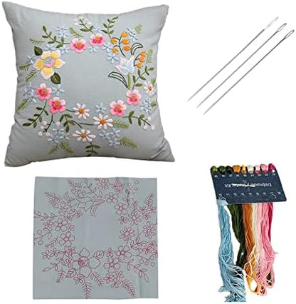 AMLESO DIY Embroidery Covers Kit Cushion Cover Semi-Finished for Living Room Sewing Supplies Adults Beginners Gift, Light Blue by AMLESO