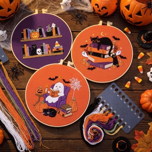 Mindsoft 3 Set Needlepoint Kit for Beginners with Hoop,Halloween Booklover - Image 5