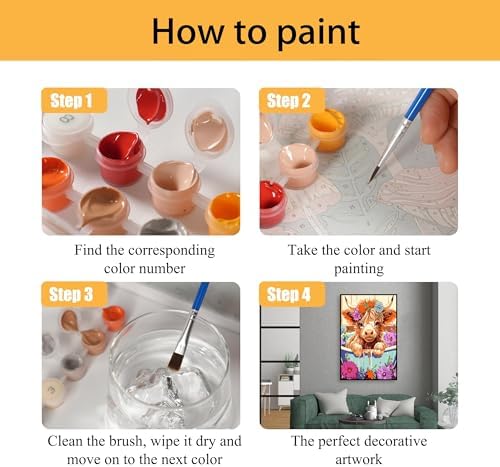 Mowana Cow Paint by Numbers Kit for Adults Beginners Framed, Painting by Numbers for Adults Canvas with Easel for Gift and Home Table Wall Decor 7.8x11.8inch - Image 4