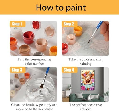 Mowana Cow Paint by Numbers Kit for Adults Beginners Framed, Painting by Numbers for Adults Canvas with Easel for Gift and Home Table Wall Decor 7.8x11.8inch - Image 4