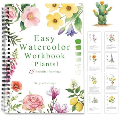 SLWBZ Watercolor Workbook Flower Plants, 15 Different Patterns of Original DIY Designs, Beginner-Friendly Watercolor Workbooks, (Plants, Without Palette) by Unknown
