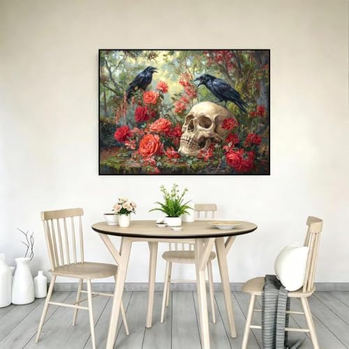 Skull Roses Paint by Numbers Kit for Adults Framed Canvas, Frameworkless - Image 4