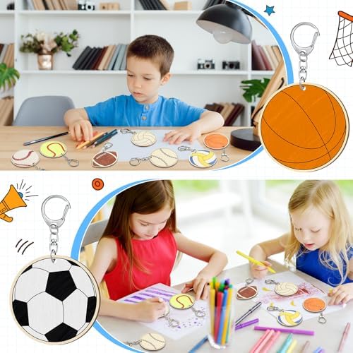 Trnayi 36 Pcs Sports Ball Unfinished Wood Keychains Color Your Own Craft - Image 4