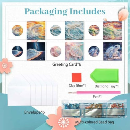 Artiphile DIY Pearl Art Painting Greeting Card Set Crafts Decor 6-Piece Foldable Cards Kit with Envelopes and Tools for Holiday Wishes Adult Crafting Project-Dolphin - Image 4