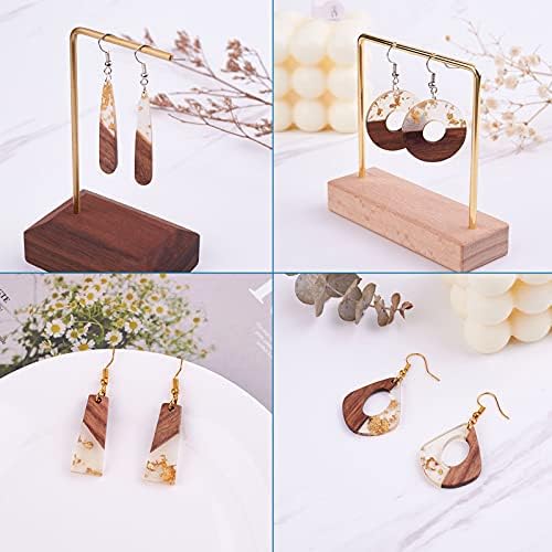 FASHEWELRY 20Pcs Resin Wooden Earring Pendants 10 Styles Gold Teardrop Rectangle Rhombus Flat Round Geometry Vintage Resin Wood Statement for Jewelry Making - Image 3