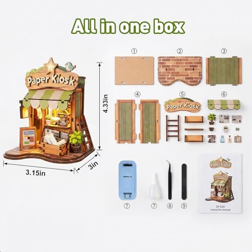 Book Nook Kit – DIY Miniature House 3D Puzzle with LED, Paper Kiosk Dollhouse Kit for Adults & Teens, 96-Piece Creative Mini Building Kit for Bookshelf Decor, Gifts for Family Friends - Image 6