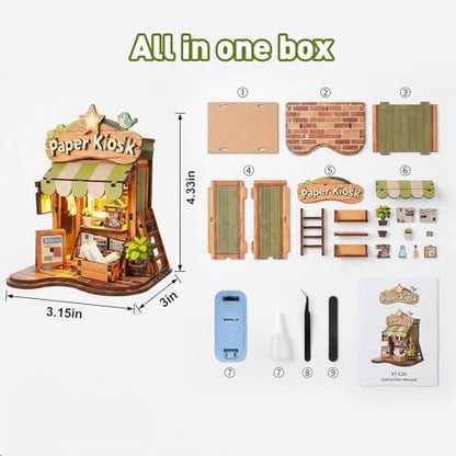 Book Nook Kit – DIY Miniature House 3D Puzzle with LED, Paper Kiosk Dollhouse Kit for Adults & Teens, 96-Piece Creative Mini Building Kit for Bookshelf Decor, Gifts for Family Friends - Image 6