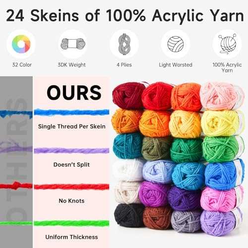 INSCRAFT Crochet Kit for Beginners Adults- Great Knitting Starter Kit for Colorful Craft for Professionals, Make Amigurumi Projects Includes 24 Colors Yarn, Hooks, Instructions, a Durable Bag - Image 4