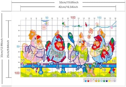 Zhenqing Knitting Chickens Stamped Cross Stitch Kit, 11CT Printed Pattern on White Cotton Fabric, Farmhouse Chicken Decor - Image 3