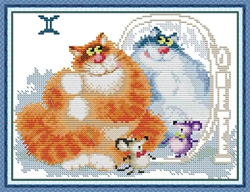 Howie's Needlepoint Cross Stitch Kits, 14CT Pre-Printed Pattern Needlepoint Kits, Full Range of Stamped Starter Kits(Fat cat Friendship,11.02 x 8 inch) by HowiesNeedlepoint