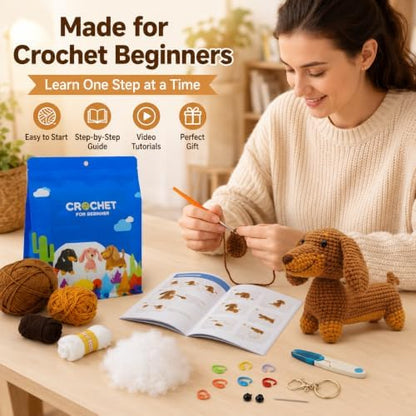 Nikolle Dachshund Crochet Kit for Beginners, Amigurumi Animal Craft Kit - Image 2