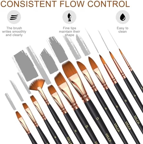 Artist Paint Brush Set，Assorted Shapes & Sizes for Acrylic, Watercolor, Oil, and Gouache, Perfect Artist Brushes for Kids, Adults Fabulous for Canvas & Fabric - for Beginners and Professionals (12) - Image 2