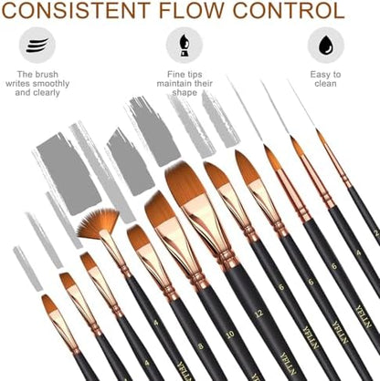 Artist Paint Brush Set，Assorted Shapes & Sizes for Acrylic, Watercolor, Oil, and Gouache, Perfect Artist Brushes for Kids, Adults Fabulous for Canvas & Fabric - for Beginners and Professionals (12) - Image 2