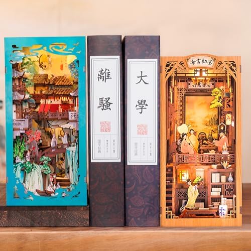 Fsolis Book Nook Kit, DIY Miniature House Kit 3D Wooden Puzzles Craft Kit for Adults Bookshelf Nook Decor Decorative Bookend for Women Teenagers and Book Lovers (Su Dongpo) - Image 4