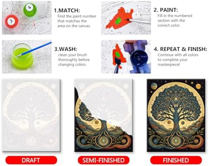 TUMOVO DIY Paint by Number Tree Paint by Numbers for Adults Abstract Moon Adult Paint by Numbers Kids on Canvas Wall Art Paint by Numbers for Adults Beginner 16x20 inch - Image 4