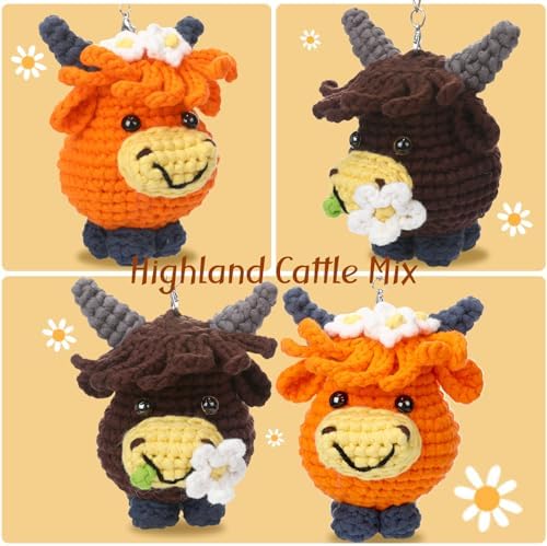 2 PCS-Highland Cow Crochet Kit for Beginners, Easy Craft for Adults - Image 2