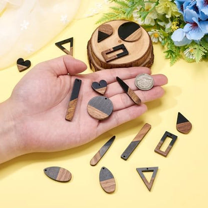 FASHEWELRY 20Pcs Resin Wooden Pendants 10 Styles Rectangle Teardrop Rhombus Flat Round Geometry Vintage Resin Wood Statement for Jewelry Making - Image 4