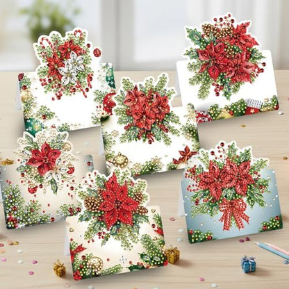 C'eitura 6Pcs DIY Poinsettia Flower Diamond Art Painting Crafts Rhinestone Painting Greeting Card Making Kit Postcard for Holiday Christmas New Year Party Favors - Image 7